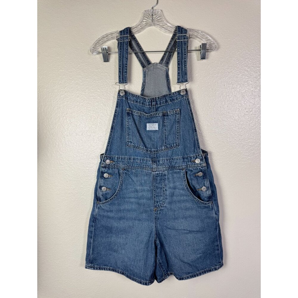 Levis Women Blue Denim Overall Shorts Adjustable Straps Size Small Casual Hippie